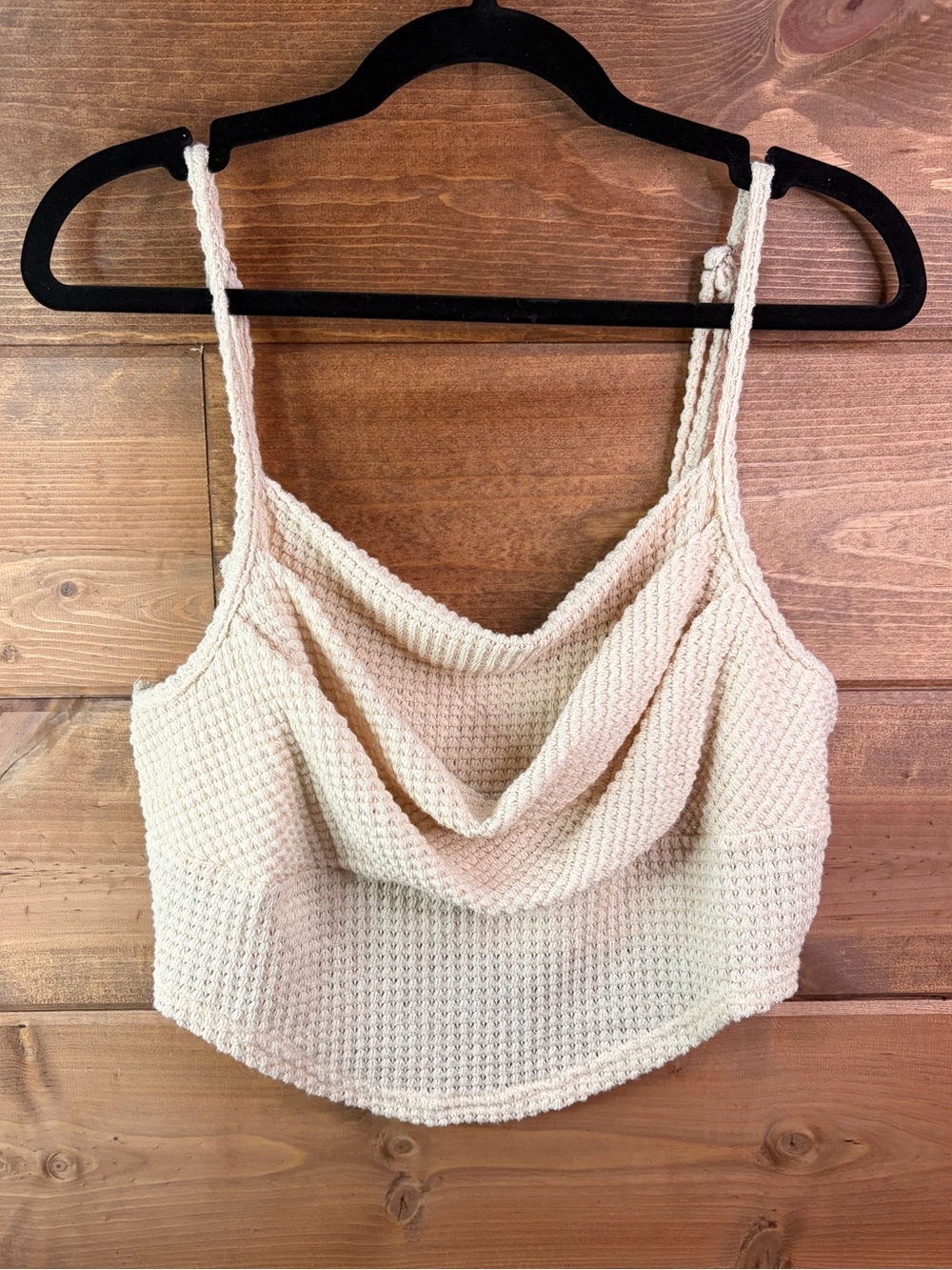 Cream Knit Cowl Neck Waffle Knit Crop Tank Top Adjustable Straps Size Medium 🌸